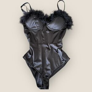 Windsor | Satin Feather Corset Bodysuit | Size L